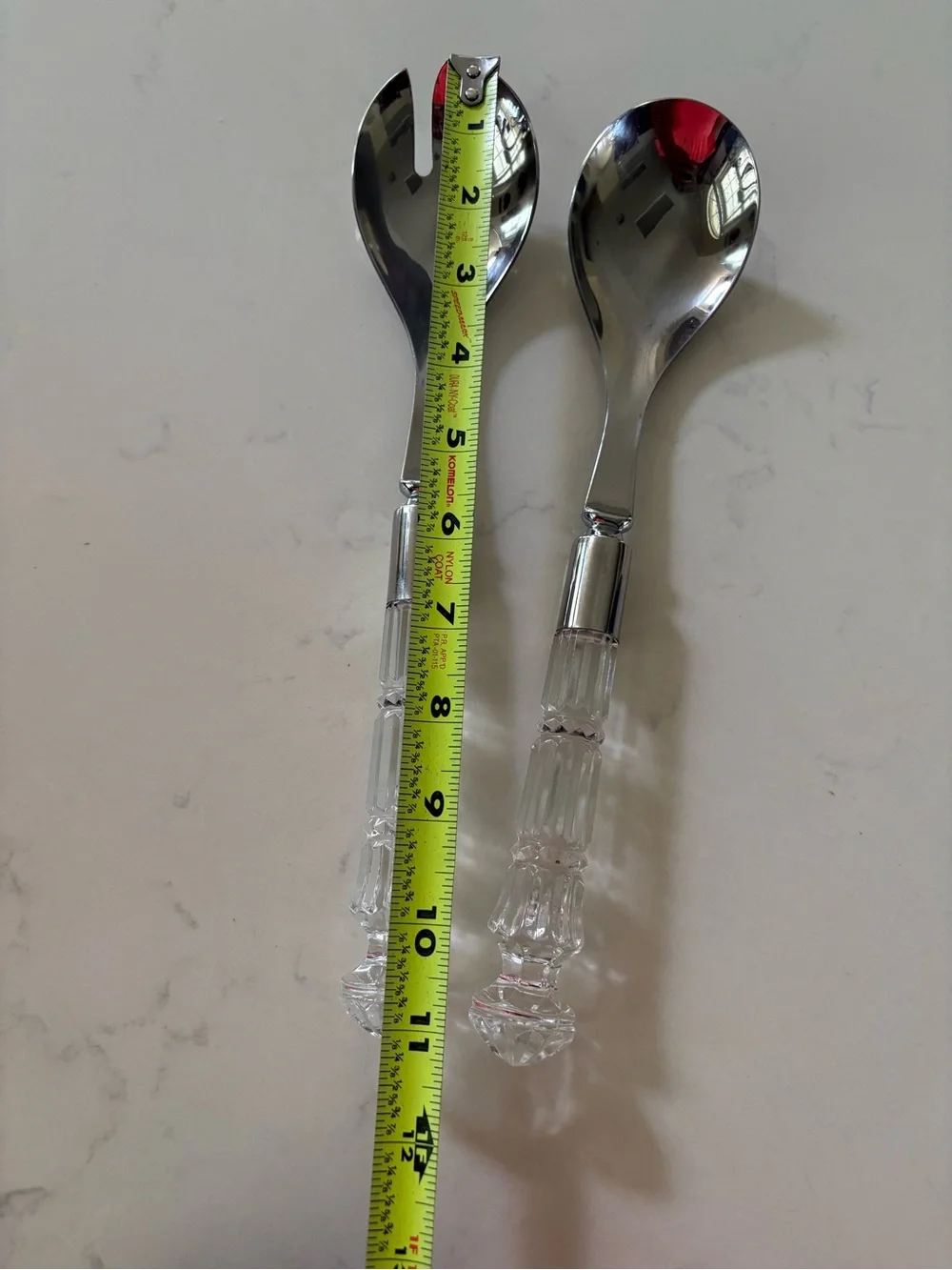 Clear Crystal handle & Silver Stainless Steel Salad Serving Set